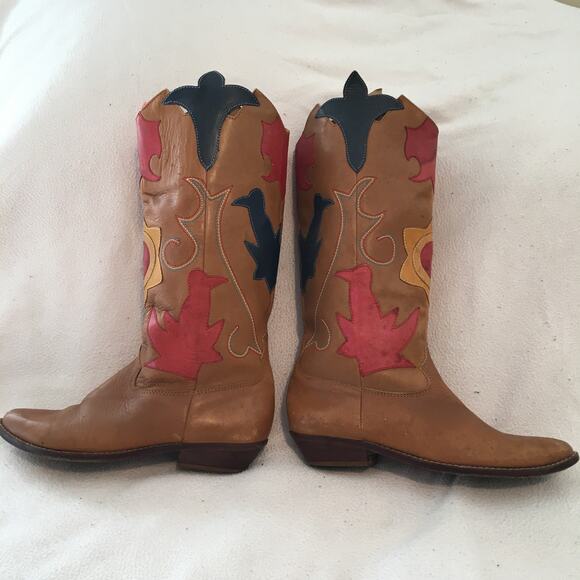 VTG 7 Abstrax Leather Western Boots 1980's Music Festival Season UNIQUE BOHO - Picture 4 of 9